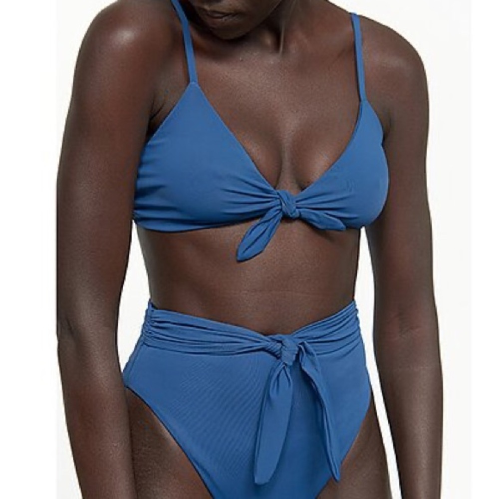 NWT Mara Hoffman Carla Knot Front Bikini Top small Pacific blue